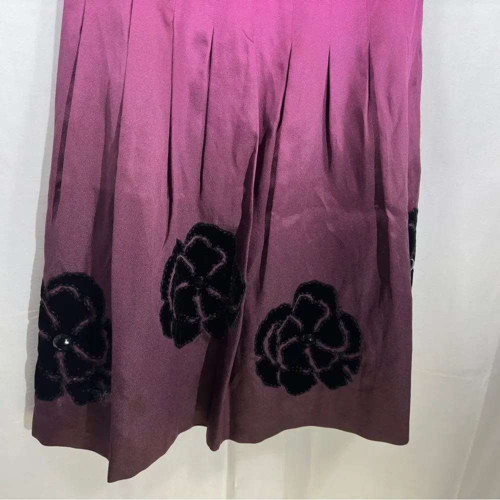 Kay Unger Silk Ombre Cocktail Dress Size 12 Purple Pink Fit & Flare Floral Hem - Picture 4 of 12